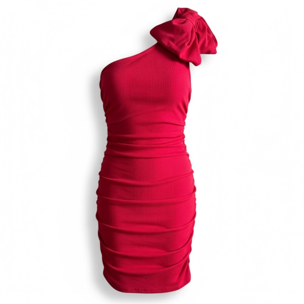 French Connection One Shoulder Bow Bodycon Dress Valentines Day Cocktail Red S